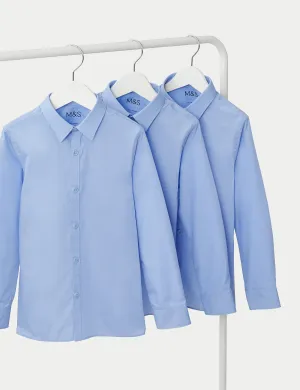 3 Pairs of Boys (2-16 Years) Light Iron Slim Fit School Shirts Marks & Spencer ,  blue